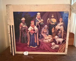 H71 - $50. Vintage Nativity Set in box. Painted Porcelain.