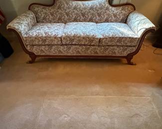 H43 - $75. Duncan Phyfe style couch. Measures 78" x 30" x 33.5"T, floor to seat 22.5"T.
