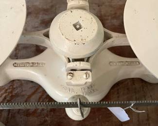 H51 - $110. Vintage Detecto No. 1 cast iron balance scale with weights.