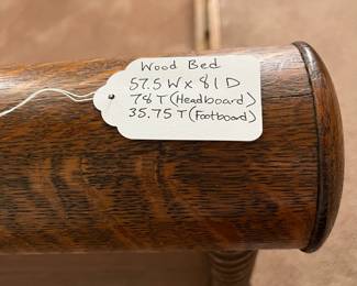 H9 - $150. Antique High Back Tiger Oak Double Bed. Measures 57.5" x 81" x 78"T, footboard 35.75"T. Very good condition - foot board has a weak spot on the top that should be an easy repair.