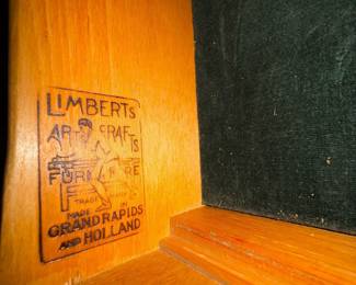 H36 - $75. Buffet by Limberts Arts and Crafts Furniture from Grand Rapids and Holland MI. Measures 71.75" x 22" x 40"T. Wood dowels on bottom need to be reglued as shown in photo.