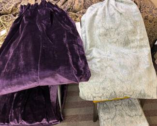 The Custom Designer Drapery Collection Instantly elevate your architecture. This exclusive collection of custom, designer-fabricated drapery panels features uncompromising showroom quality. Crafted from ultra-heavyweight textiles, the collection includes dramatic deep eggplant silk-velvet panels, stately Renaissance-style floral jacquards paired with coordinating bold striped velvets, and elegant shimmering icy blue-silver damask pairs. Completed with weighted hems, professional lining, and included luxury bullion tassel tie-backs, these pieces offer thousands of dollars in custom fabrication value ready to install.