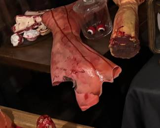 Theatrical Gore & Special Effects Body Parts Suite (Other items not included) An elite, multi-piece collection of medical-grade theatrical gore props designed for hyper-realistic crime scene or slaughterhouse staging. Crafted from high-density, durable latex and hand-painted with deep visceral coloration, this professional set includes a muscular severed male torso prop, a full-body synthetic casualty wrap layout, and blood-soaked severed lower limbs and other gory body pieces. Perfect for high-impact scare zones requiring close-up scrutiny.