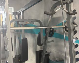 Hudson Steel Commercial Smith Machine & Functional Cable Trainer Suite Covers the complete multi-gym cage shown   ultimate centerpiece for an elite private training studio. This premium, heavy-gauge steel Hudson Steel system seamlessly integrates a bio-mechanically angled Smith Machine with an integrated selectorized dual-pulley functional cable trainer, complete with a heavy weight stack. Featuring laser-cut integrated gunrack storage pegs, safety spotter arms, and a built-in multi-grip pull-up arch, this all-in-one commercial powerhouse offers club-level versatility in a beautifully efficient footprint.