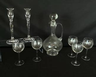 Etched Glass Decanter Set