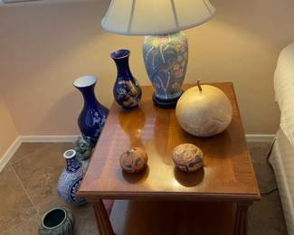 Side Table, Lamp, and Decor