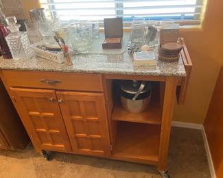 Light Oak Beverage Cart and Supplies