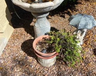 Birdbath Fountain, Plant and Decor