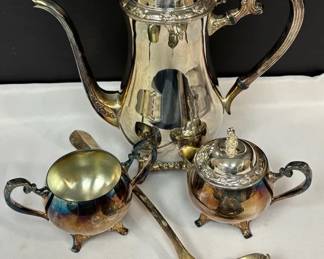 Oneida Silver Plate CoffeeTea Pot, Creamer, Sugar Bowl, Royal Limited Silverplate Ladle