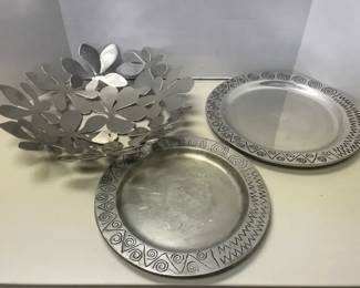 Two Vintage Wilton Co. Vintage Metal Plates  Vintage IKEA Metal Floral Decorative Bowl