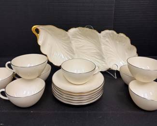 Lenox Tea Cups and Leaf Divided Serving Dish