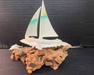 John Perry Resin  Wood Sailboat Sculpture