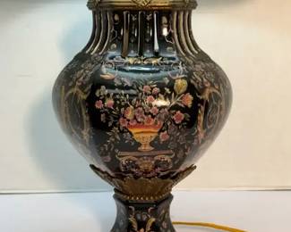 Floral ChinoiserieStyle Table Lamp W Brass Accent on Base