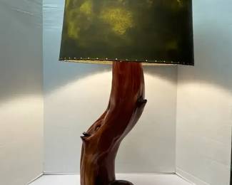 Vintage Carved Wood Table Lamp