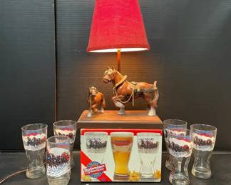 1995 Budweiser Clydesdale Pint Glasses, Mama  Baby Clydesdale Table Lamp