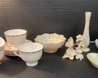 Various Lenox China Pieces  Butterfly, Teacups  Saucers, Bud Vase,  More