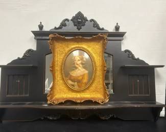 WallMounted Shelf  Mirror and Oval Portrait with Gilded Frame