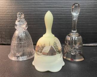 Handpainted 1978 Fenton Glass Winter Scene Bell, Imperial Glass Dame Bell, Crystal  Silvertone Bell