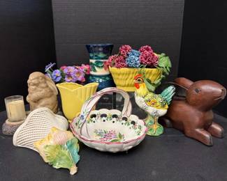 Floral Cottagecore Decor  Rabbits, Handpainted Ceramics,  Planters