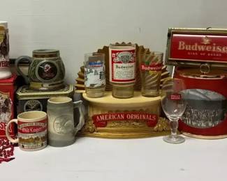 Vintage AnheuserBusch Budweiser Barware Bar Items, 2 Collector Mugs with Boxes