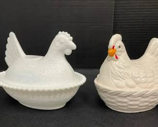 Vintage Milk Glass Hen on a Nest  Vintage Ceramic Hen on a Nest