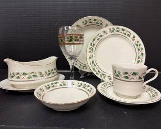 Royal Limited Holly Holiday Dinner Set with Matching Wine Glasses