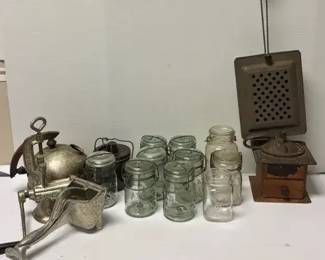 Vintage Glass  Metal Kitchen Including Atlas Mason Jars