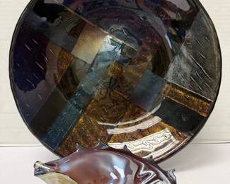 Macocha Art Glass Conch Dish, Dichroic Art Glass Bowl, Signed