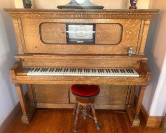 Antique tiger oak player piano