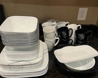 69 Piece Corelle Dinnerware Set Black White Pieces