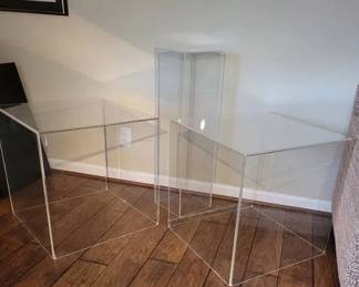 Lucite Furniture Acrylic Cube End Tables 2 Matching Display Plinth
