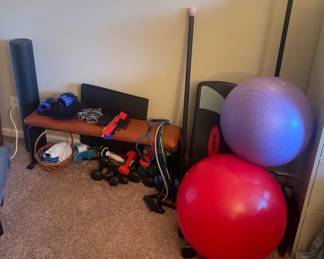 Exercise Fitness Lot Free Weights, Bench, Tension Bands, Balance Board, More