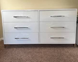 High Gloss White Chrome Modern 6Drawer Dresser
