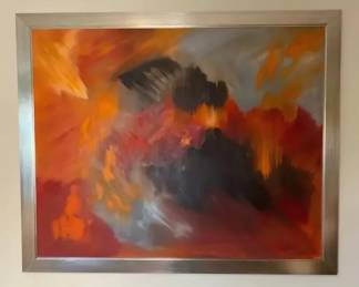 Large Abstract Expressionist Painting 55 x 45, Silver Frame