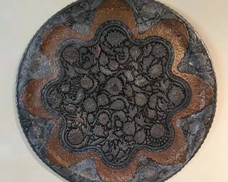 Signed 40 Persian Ghalamzani Tinned Copper Wall Charger Plate