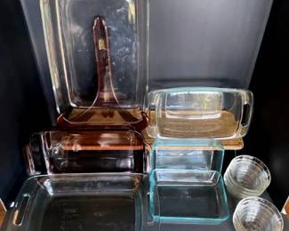 Glass Pyrex Lot Casserole Dishes, Loaf Pan, Ramekins