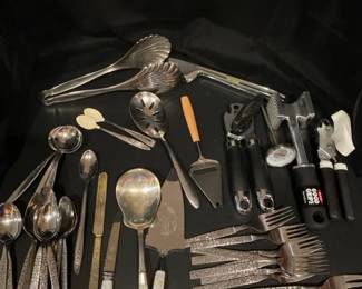 Flatware Utensils Lot Vintage Baby Spoons, Seashell Tongs, Pearlescent Handles, More