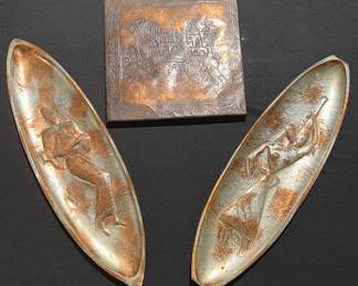 Vintage 15 Israeli Copper Platter Trays Signed A.N. Oppenheim Mid Century Art Pair