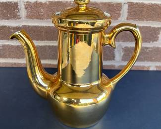 Vintage Apilco France Gold Lustre Porcelain Coffee Pot Tea Carafe MidCentury