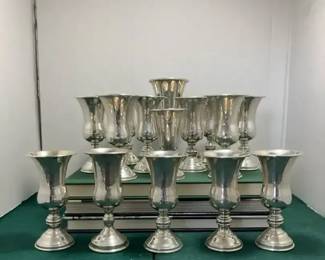 Vintage Set of Sterling Silver Kiddush Cups, Cordial Goblets 15 Pcs