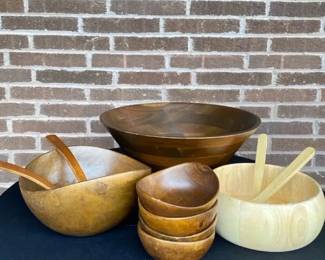 Wooden Salad Bowls and Utensils Vermillion Made in Haiti