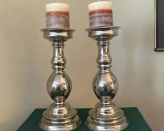 Silver Tone BalusterStyle Candle Holders Pair, 12 Tall
