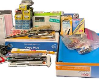 Office Lot Stapler, Notepads, Pens, Markers, Paper, Folders