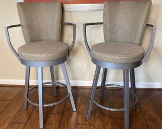 Counter Height Swivel Stools W Arms, Set of 2 Upholstered SeatBack