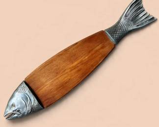 Vintage Wood Metal Salmon Fish Serving Platter BoardWall Hanging