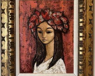 Henri Kalman Signed Original Oil Painting, Young Girl 20x24 Ornate Gilt Wood Frame