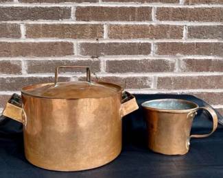 Vintage Heavy Gauge Copper Stock Pot WLid Measuring Mug