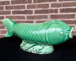 Large Green Ceramic Fish Plant Pot 17 Long Planter