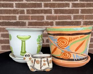 Planter Lot Vintage Ceramic Terracotta WSaucers, Turtle Pot