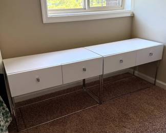 White Chrome Modern Nightstand Pair